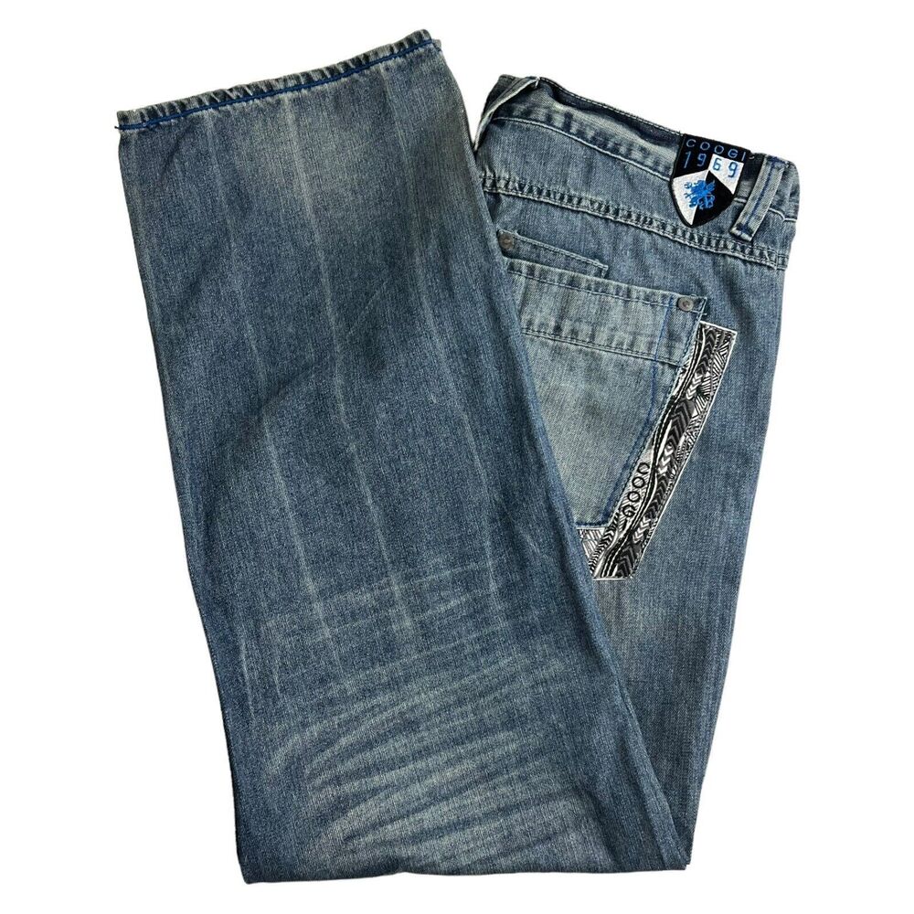 Coogi Mens Medium Wash Embroidered‎ Pocket Baggy Y2K Jeans 40 X 35